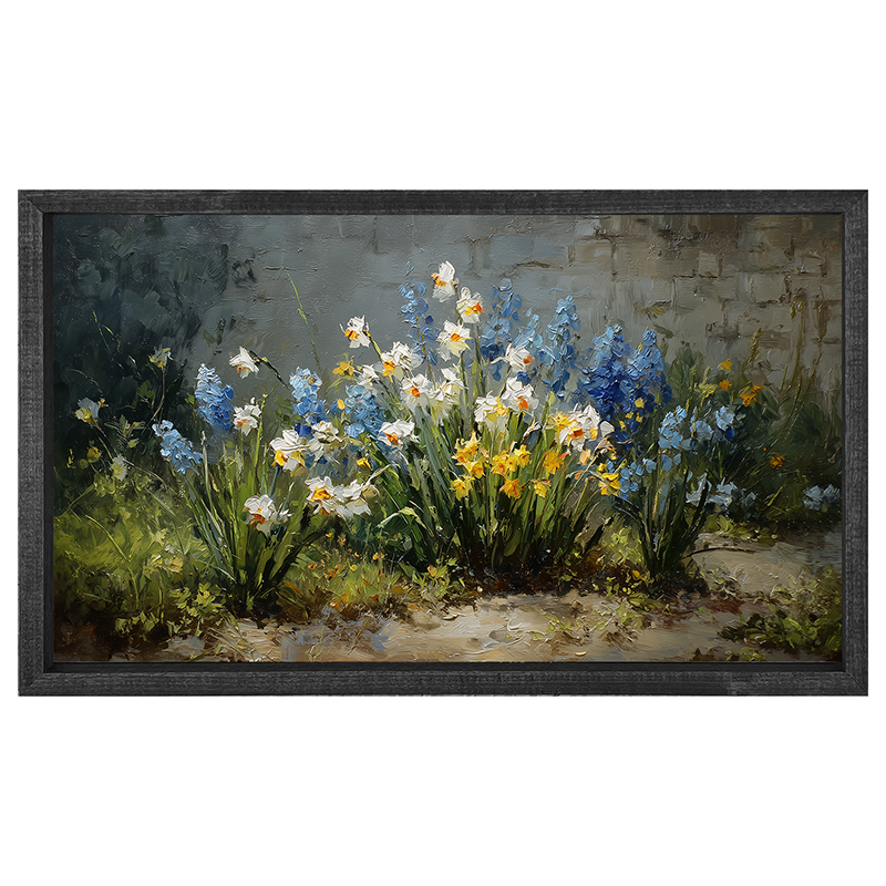 Patch of Blue and White Flowers - Horizontal Frame