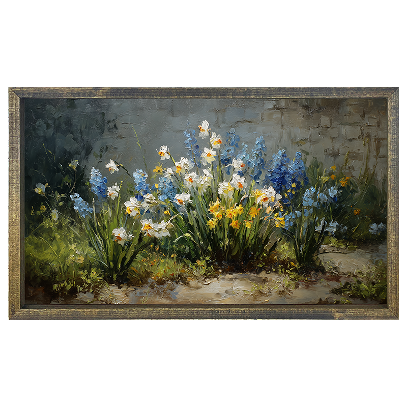 Patch of Blue and White Flowers - Horizontal Frame