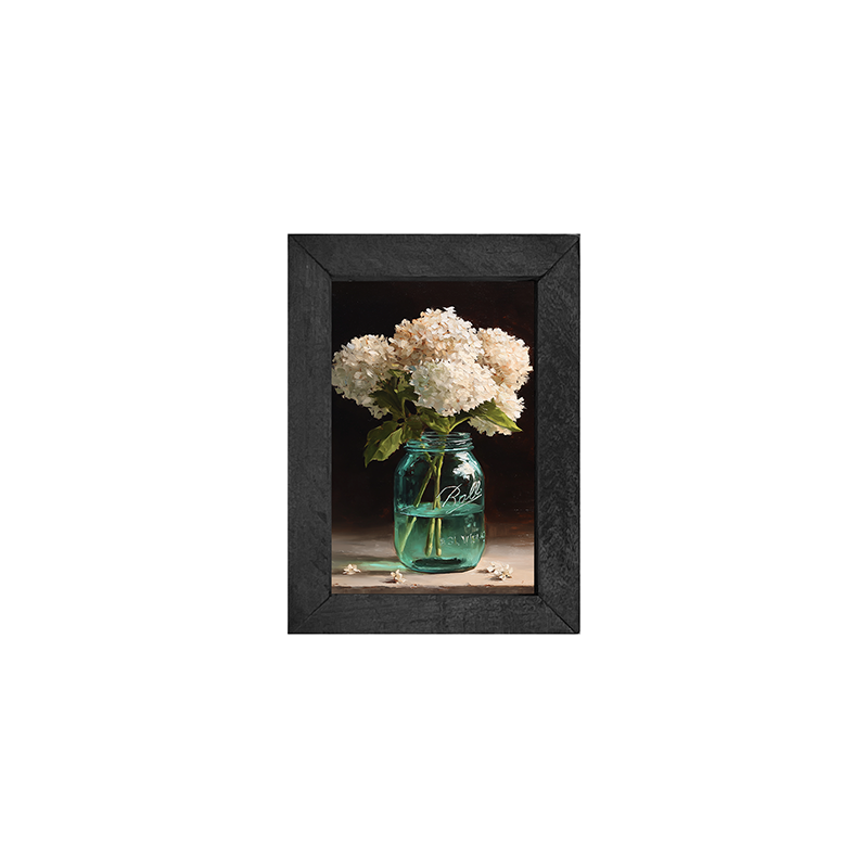 Mason Jar with White Hydrangeas - Vertical Frame