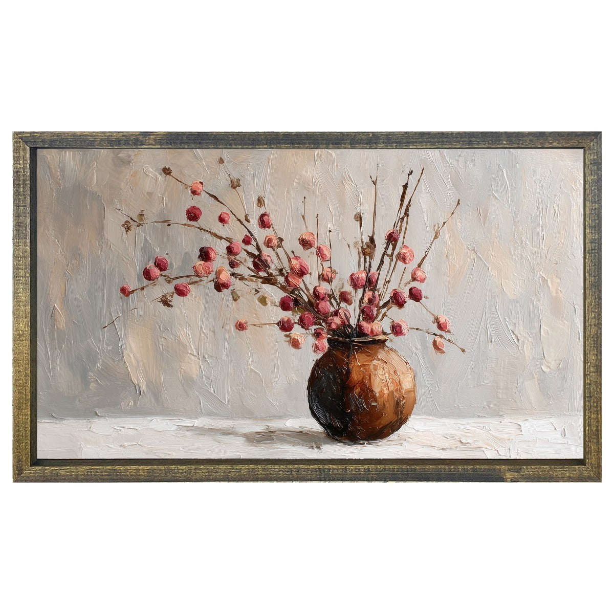 Floral Still Life - Pink Floral Branches in Copper Pot - Horizontal Frame