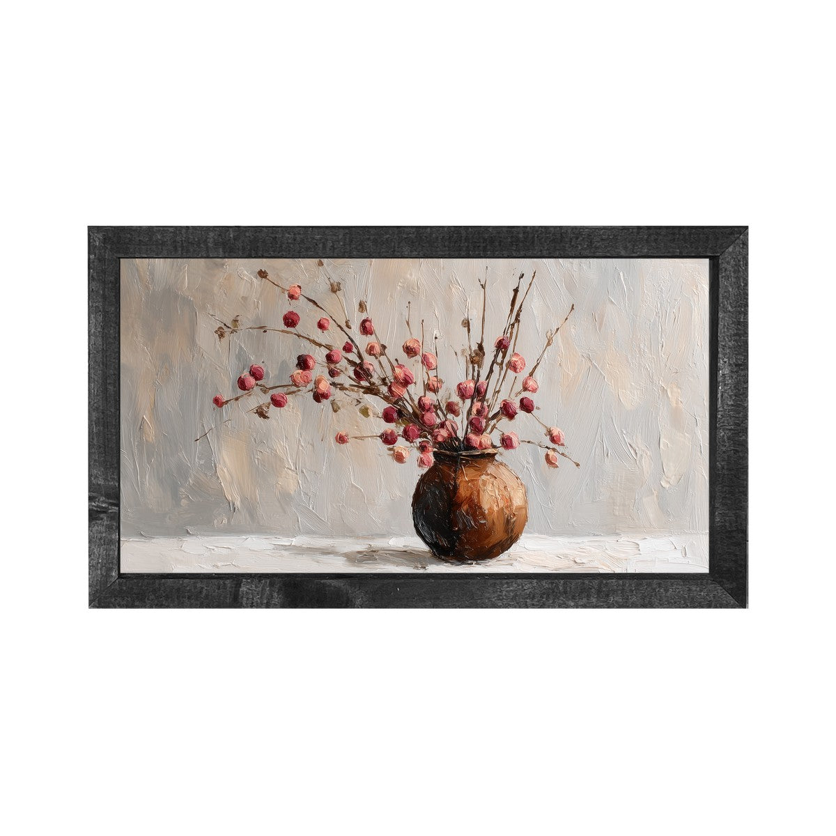 Floral Still Life - Pink Floral Branches in Copper Pot - Horizontal Frame