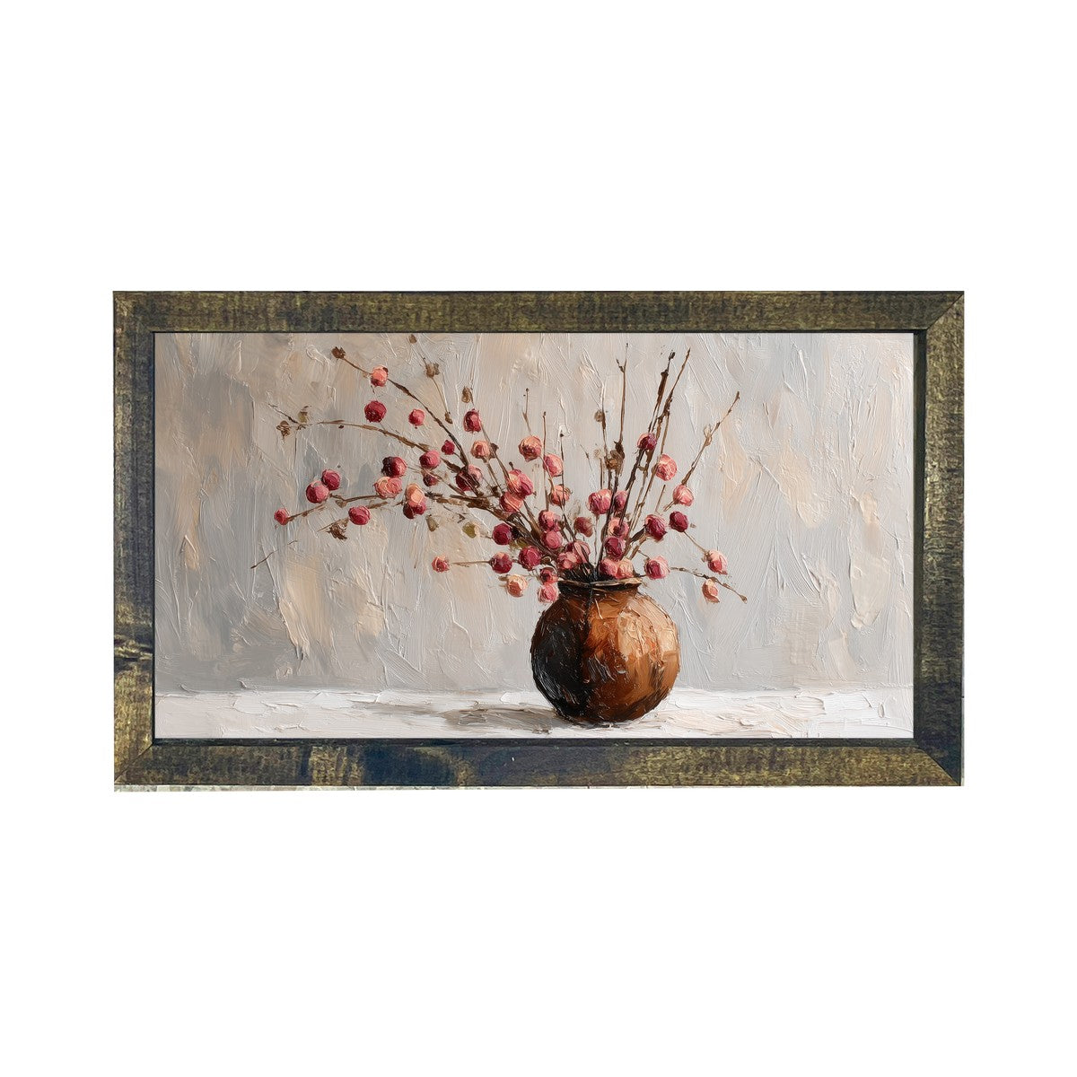 Floral Still Life - Pink Floral Branches in Copper Pot - Horizontal Frame