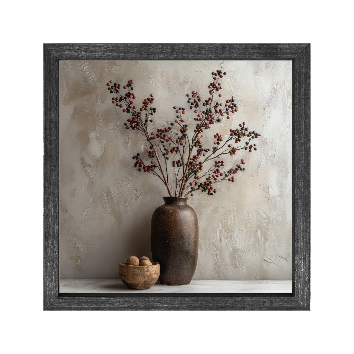 Floral Still Life - Burgundy Berry Sprays in Tall Vase - Square Frame