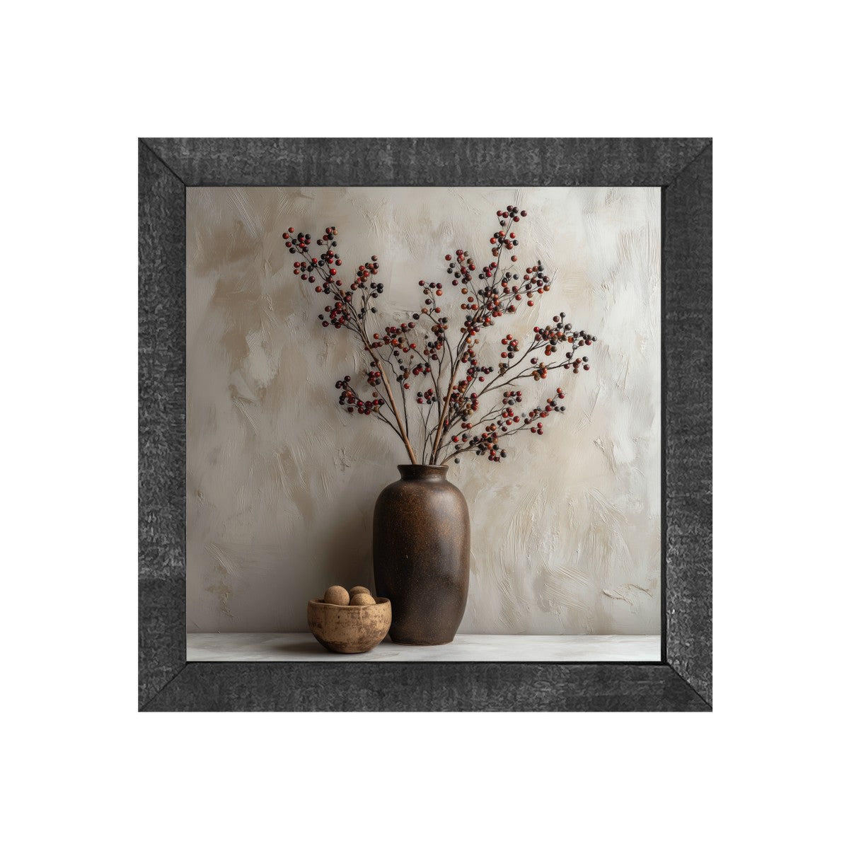 Floral Still Life - Burgundy Berry Sprays in Tall Vase - Square Frame