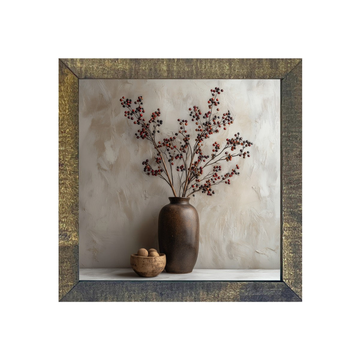 Floral Still Life - Burgundy Berry Sprays in Tall Vase - Square Frame