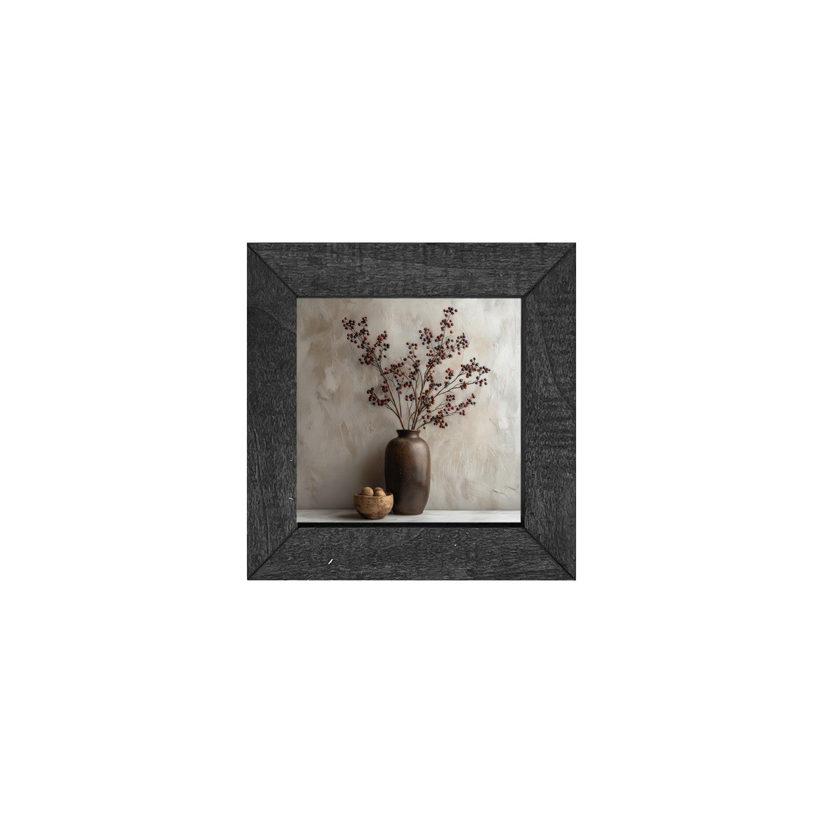 Floral Still Life - Burgundy Berry Sprays in Tall Vase - Square Frame