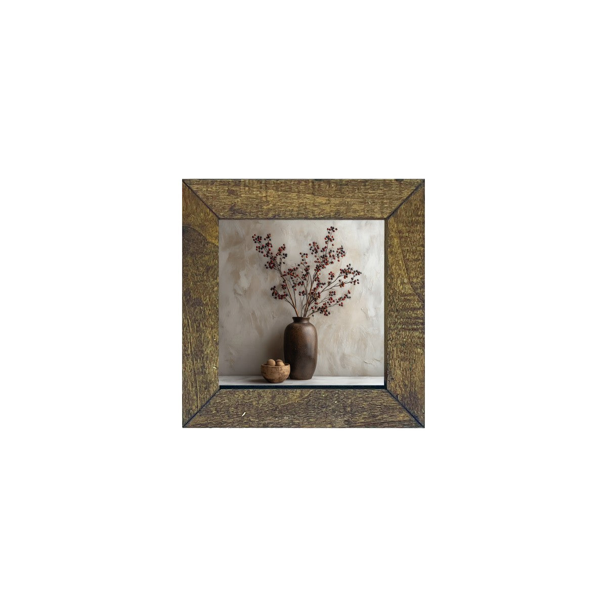 Floral Still Life - Burgundy Berry Sprays in Tall Vase - Square Frame
