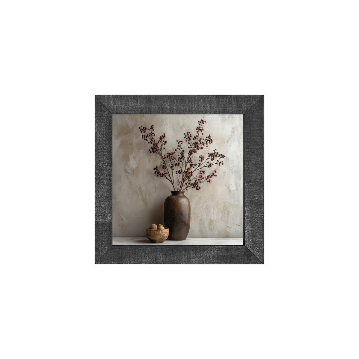 Floral Still Life - Burgundy Berry Sprays in Tall Vase - Square Frame