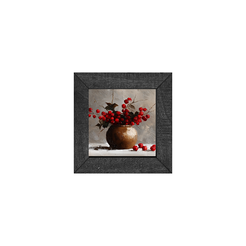 Floral Still Life - Red Floral Branches in Copper Pot - Square Frame