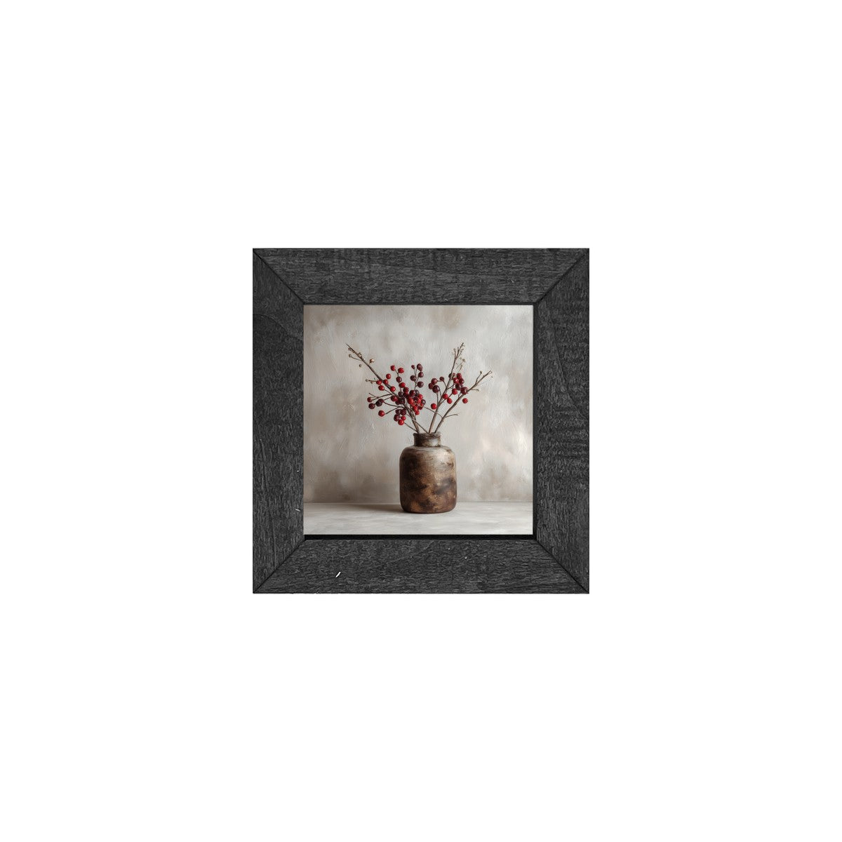 Floral Still Life - Burgundy Berry Sprays in Short Vase - Square Frame