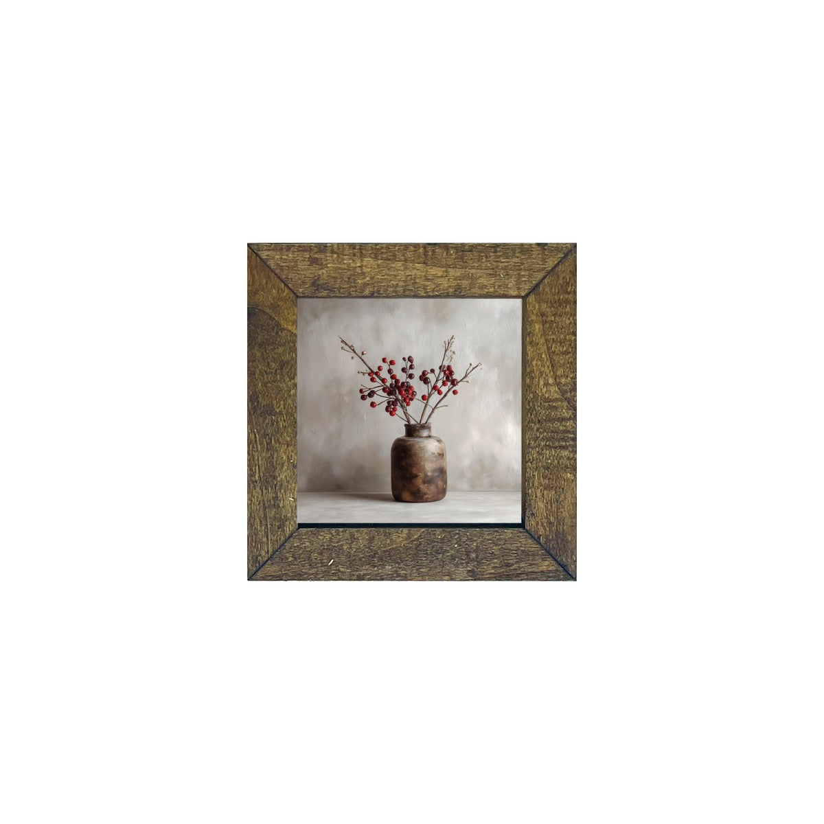 Floral Still Life - Burgundy Berry Sprays in Short Vase - Square Frame