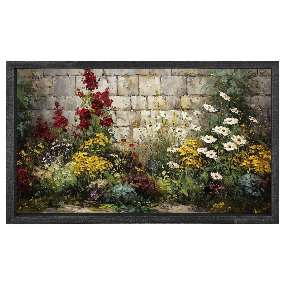 Garden Wall - Burgundy Delphiniums - Horizontal Frame