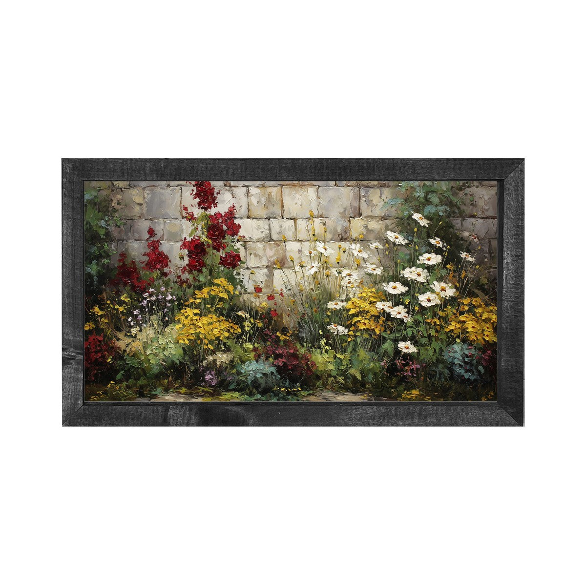 Garden Wall - Burgundy Delphiniums - Horizontal Frame