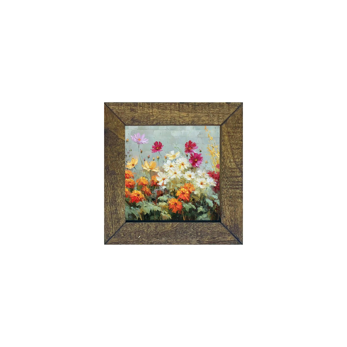 Garden Wall - Orange and White Flowers - Square Frame