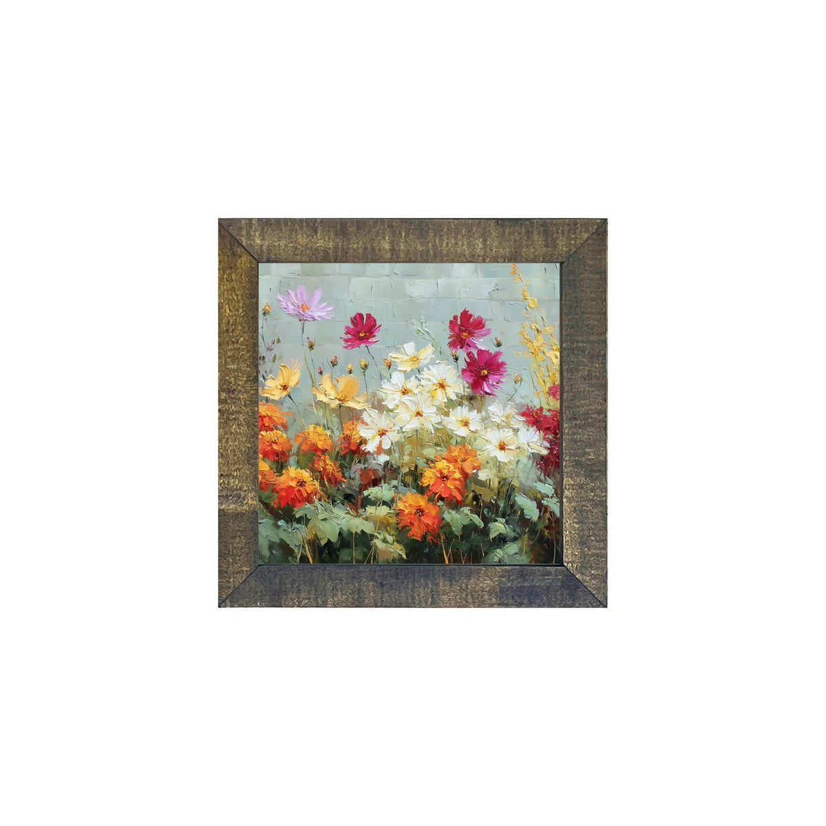 Garden Wall - Orange and White Flowers - Square Frame