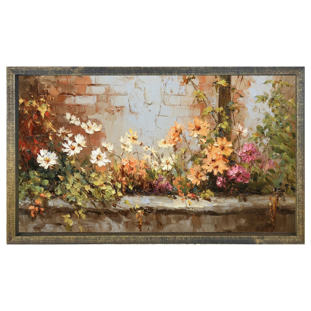 Garden Wall - Fall Daisies - Horizontal Frame