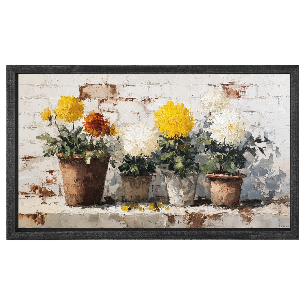 Floral Still Life - Orange and Yellow Mums - Horizontal Frame
