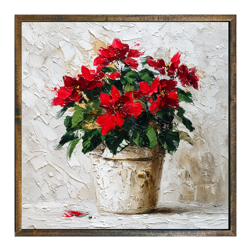 Floral Still - Potted Poinsettias - Square Frame