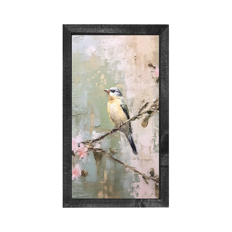 Bird sitting on cherry blossom branch-Vertical