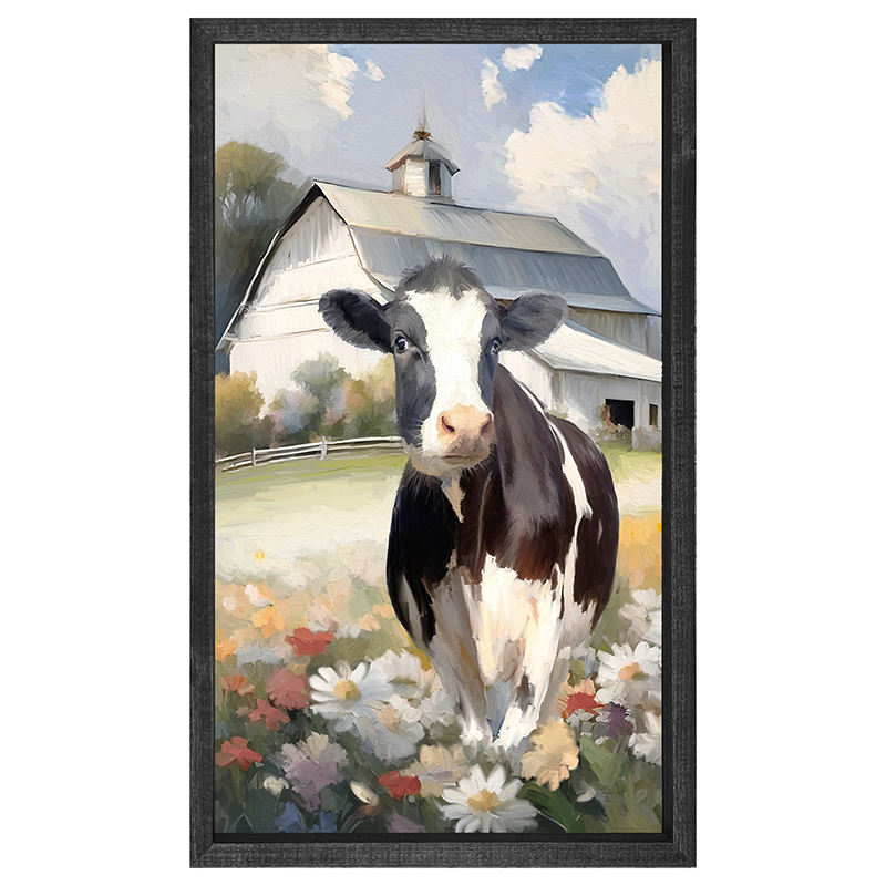 Cow in flowers - Vertical Frame