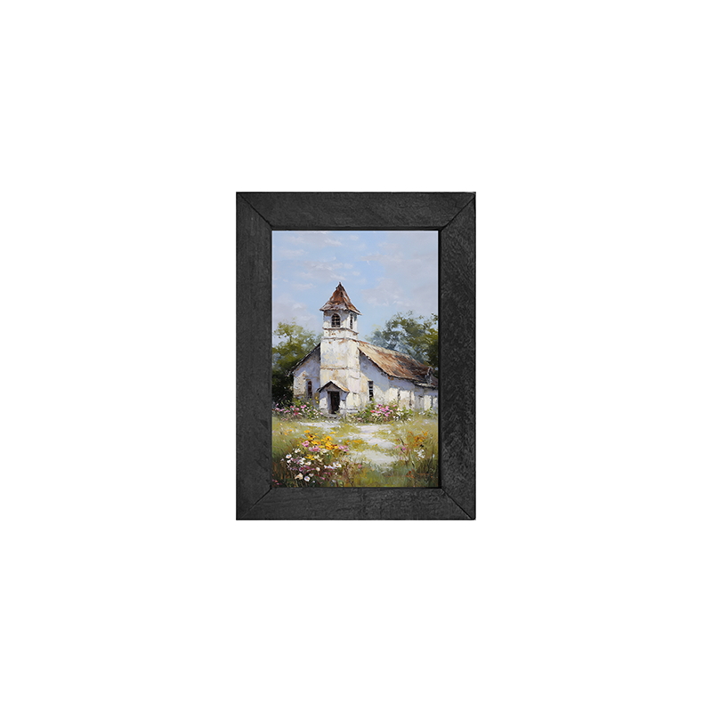 Country Church with Wildflowers - Vertical Frame
