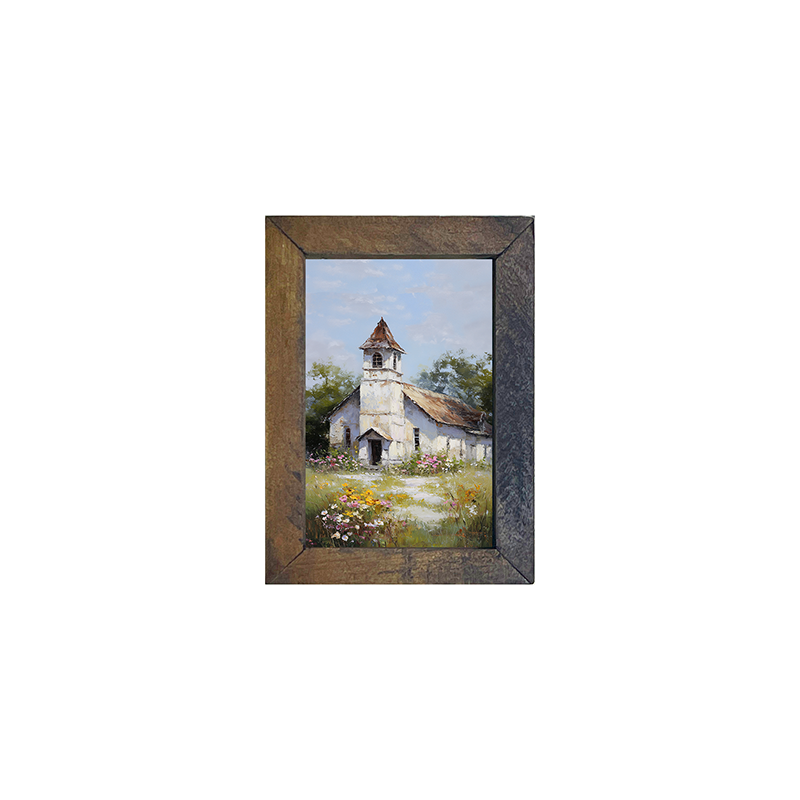 Country Church with Wildflowers - Vertical Frame
