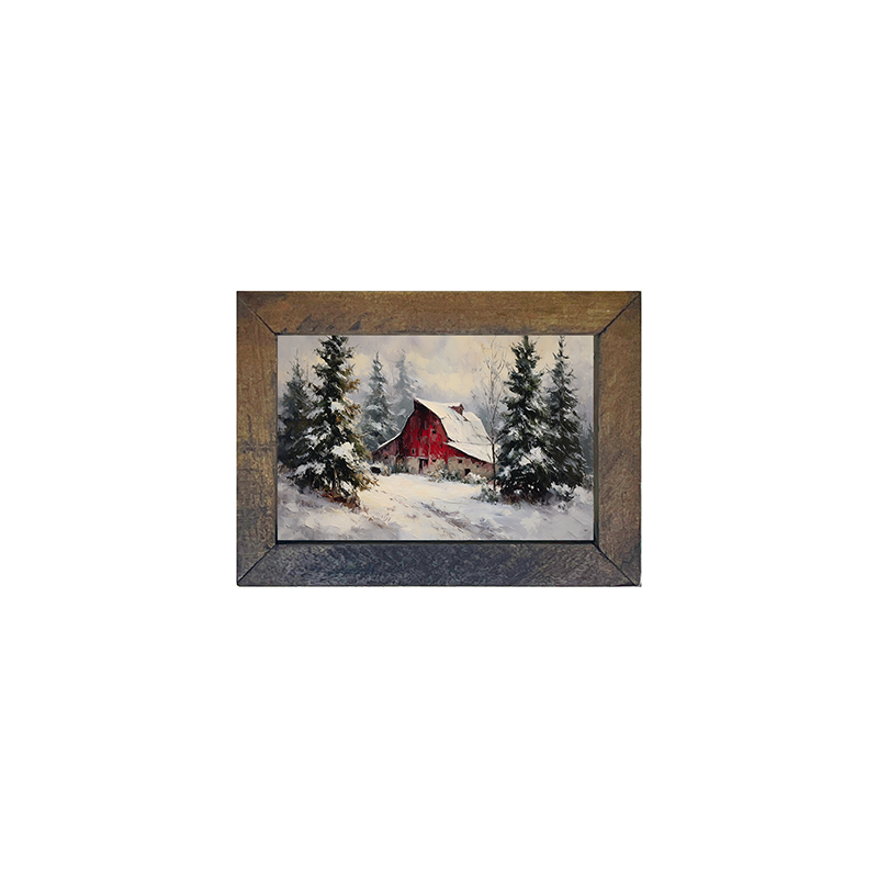 Red Country Barn in Winter - Horizontal Frame