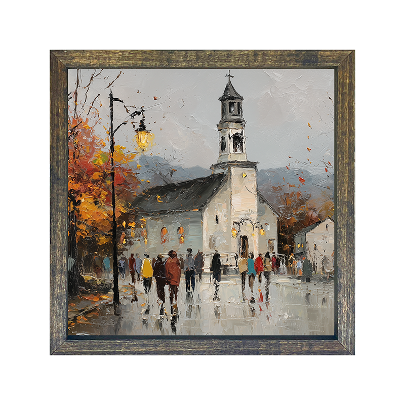 Hudson Valley Village - Autumn Sunday - Square Frame