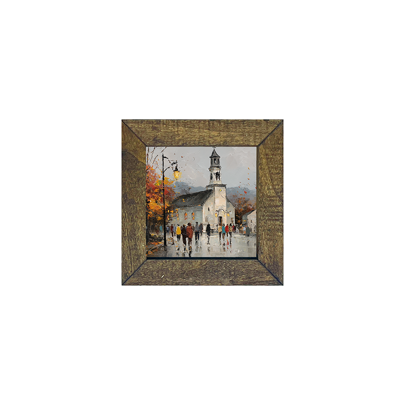 Hudson Valley Village - Autumn Sunday - Square Frame