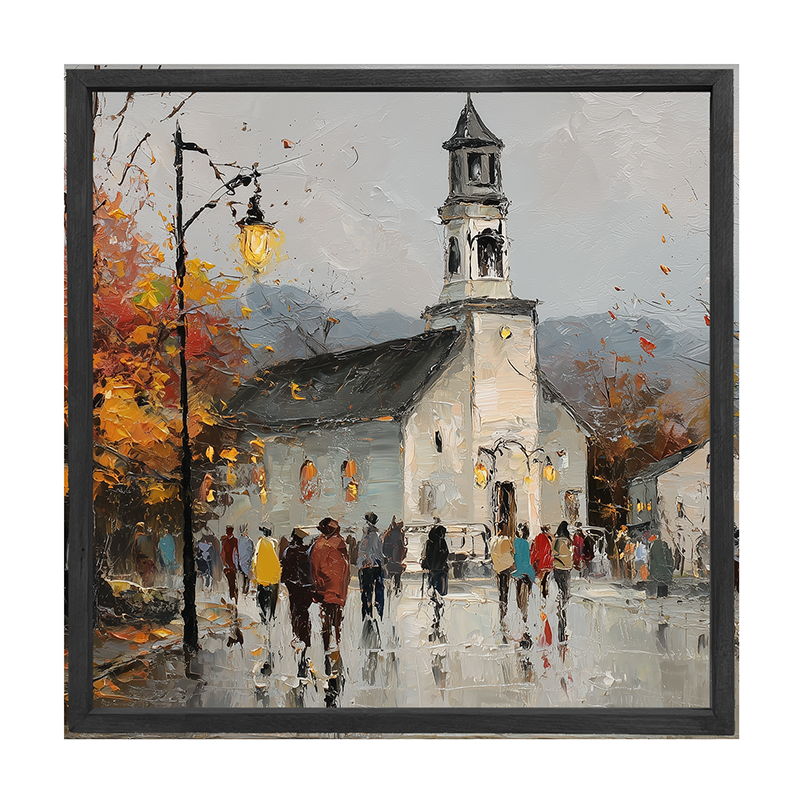 Hudson Valley Village - Autumn Sunday - Square Frame