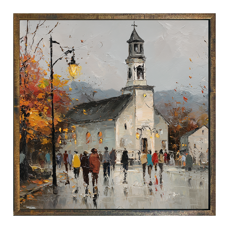 Hudson Valley Village - Autumn Sunday - Square Frame