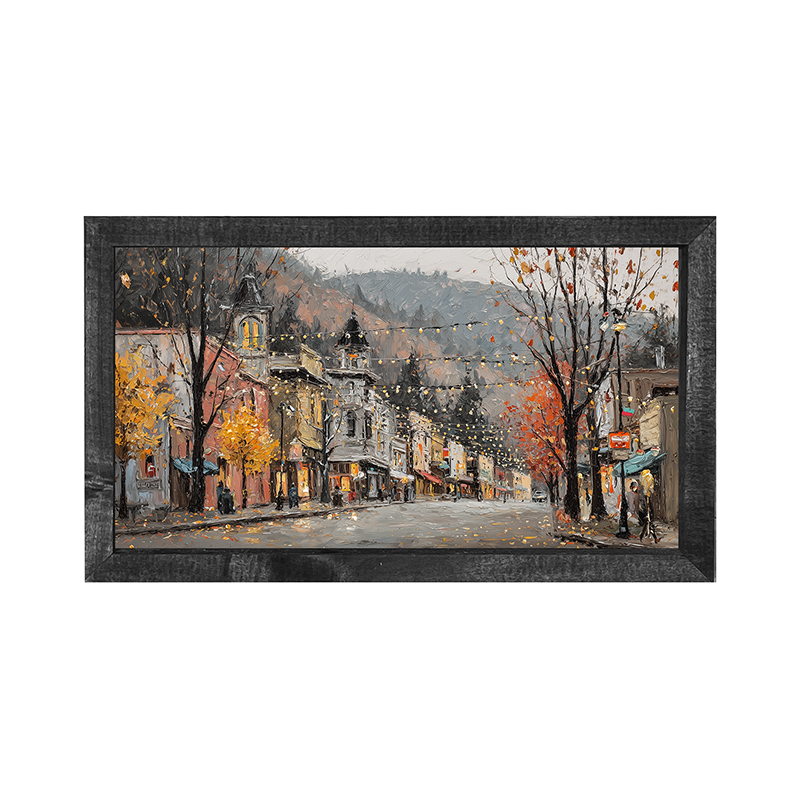Hudson Valley Village - Autumn Lights along Main Street - Horizontal Frame