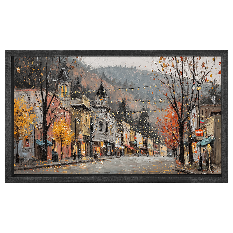 Hudson Valley Village - Autumn Lights along Main Street - Horizontal Frame