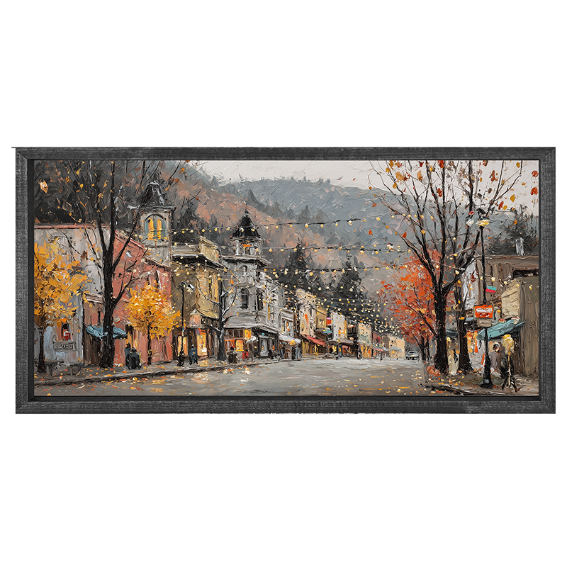 Hudson Valley Village - Autumn Lights along Main Street - Horizontal Frame