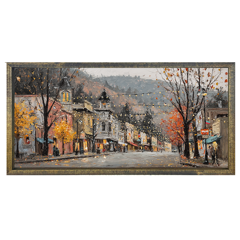Hudson Valley Village - Autumn Lights along Main Street - Horizontal Frame