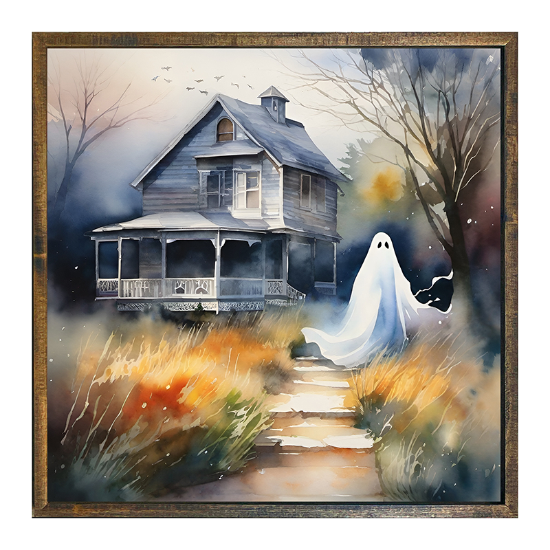 Ghost in front of grey house
