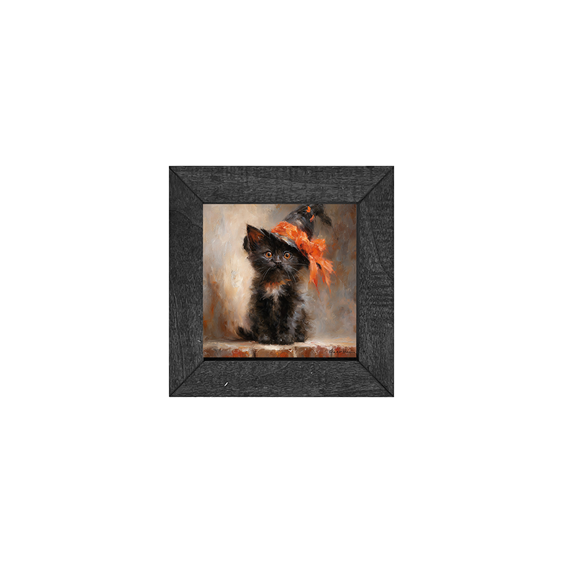 Black Kitten with Witch Hat
