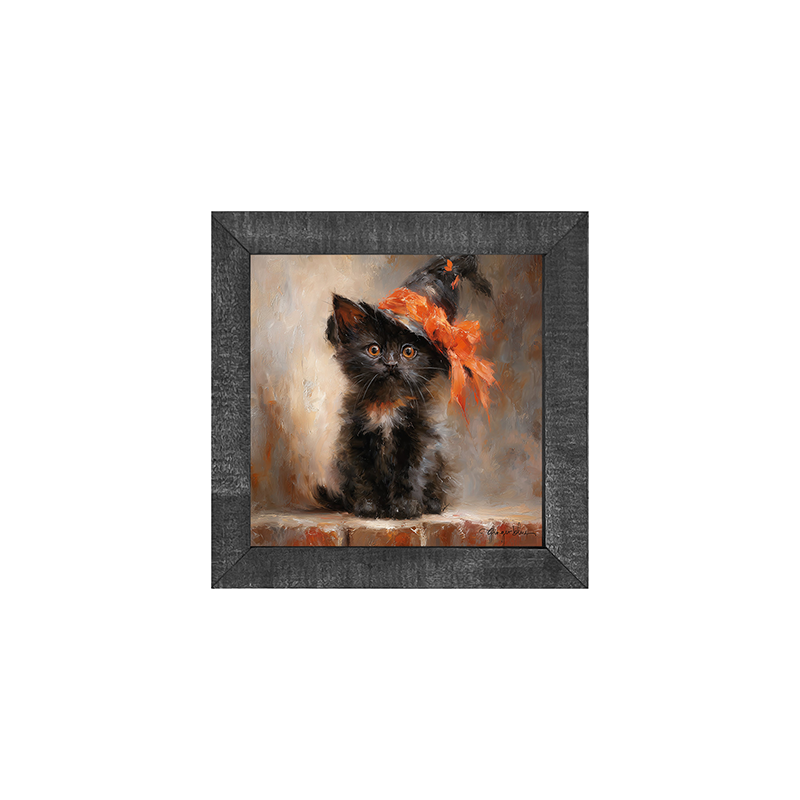 Black Kitten with Witch Hat