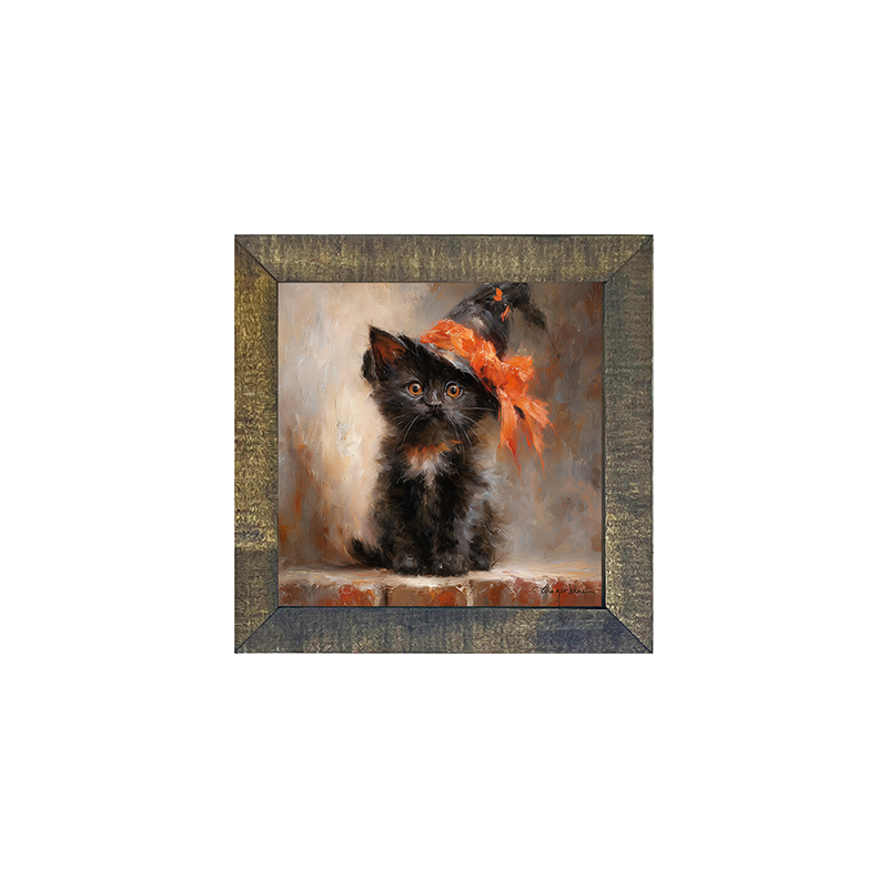 Black Kitten with Witch Hat