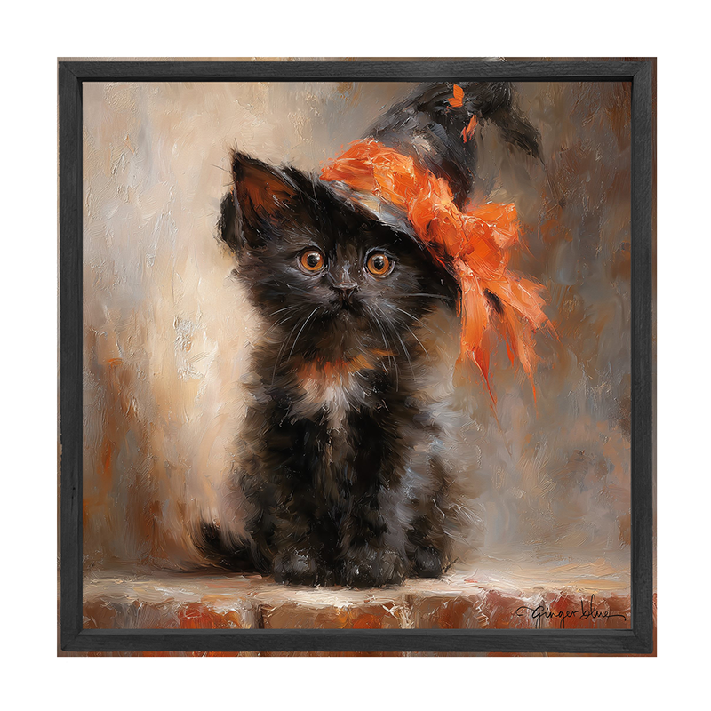 Black Kitten with Witch Hat
