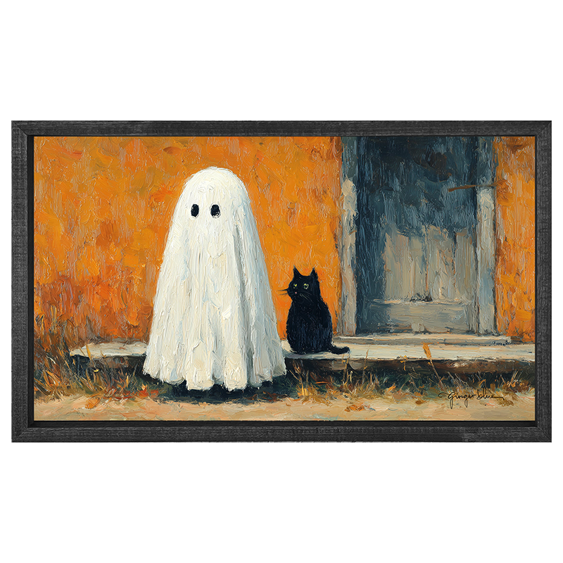 Ghost with Black Cat - Horizontal Frame