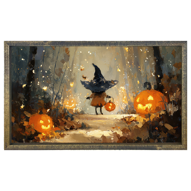 Halloween Friends - Witch on Forest Path - Horizontal Frame