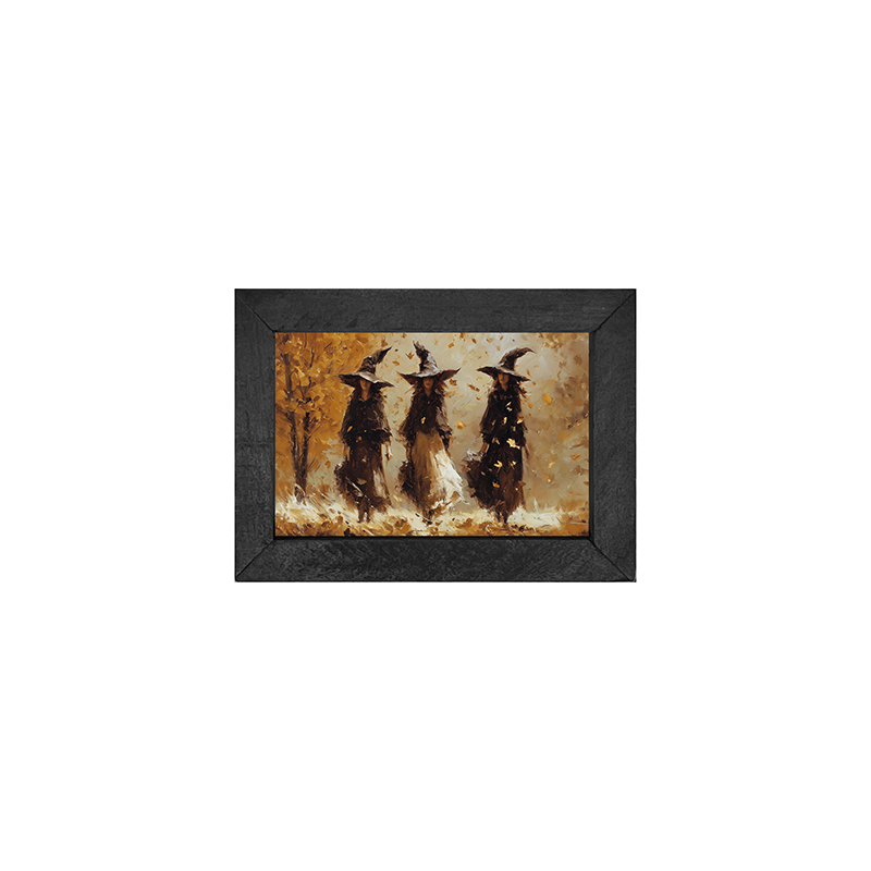 Three Witches Walking in Golden Leaves - Horizontal Frame