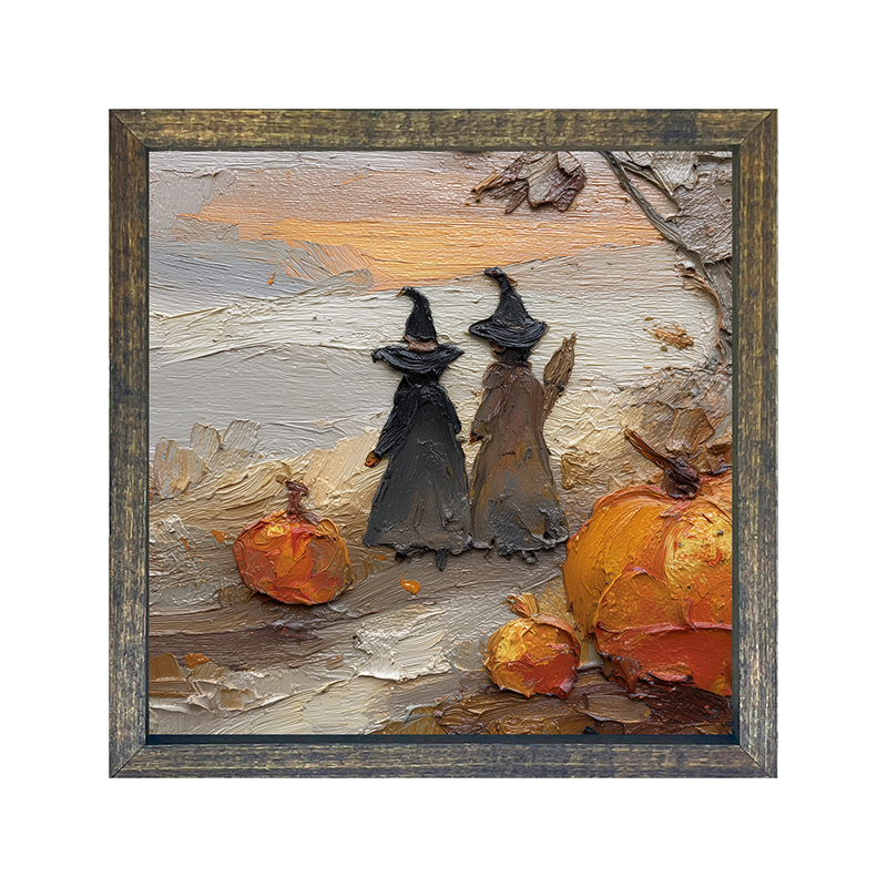 Two Witches with Pumpkins - Square Frame