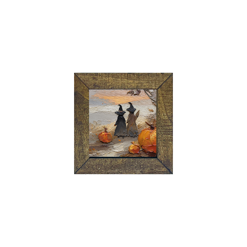 Two Witches with Pumpkins - Square Frame