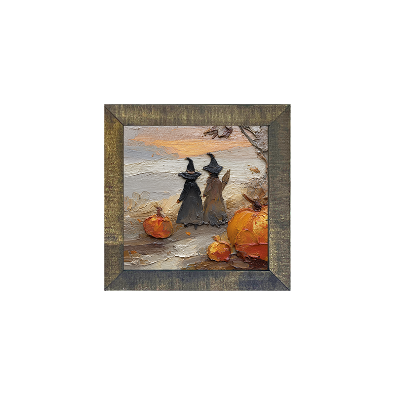 Two Witches with Pumpkins - Square Frame