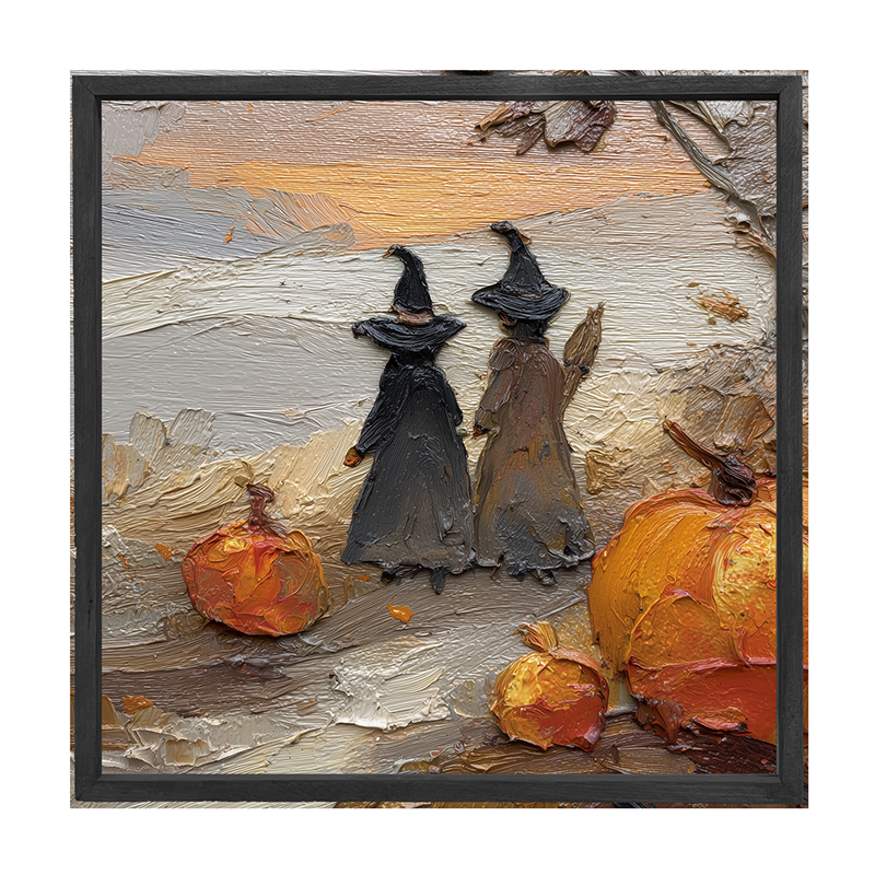 Two Witches with Pumpkins - Square Frame