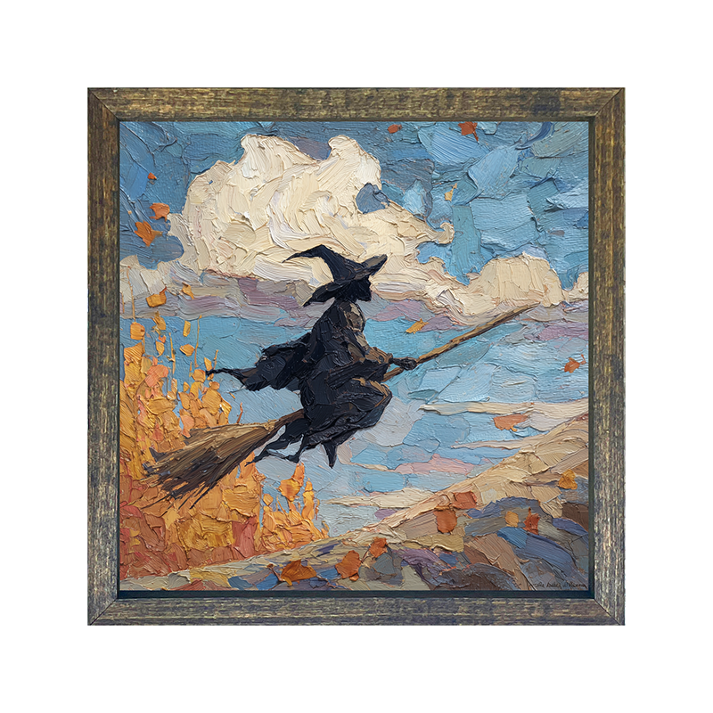 Flying Witch with Clouds - Square Frame