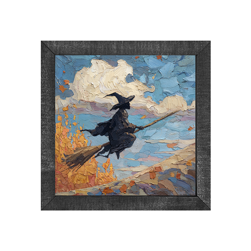 Flying Witch with Clouds - Square Frame