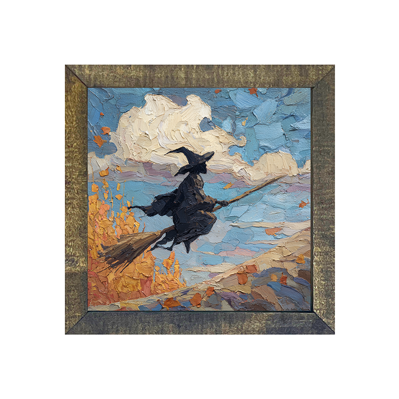 Flying Witch with Clouds - Square Frame